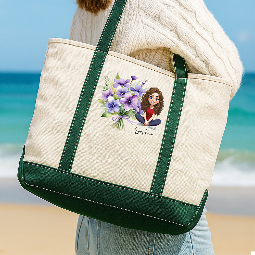 Personalized You Are Beautiful Flower Printed Monogram Beach Bag, Gift For Mom, Sister, Grandma, Mother's Day HO82 902018