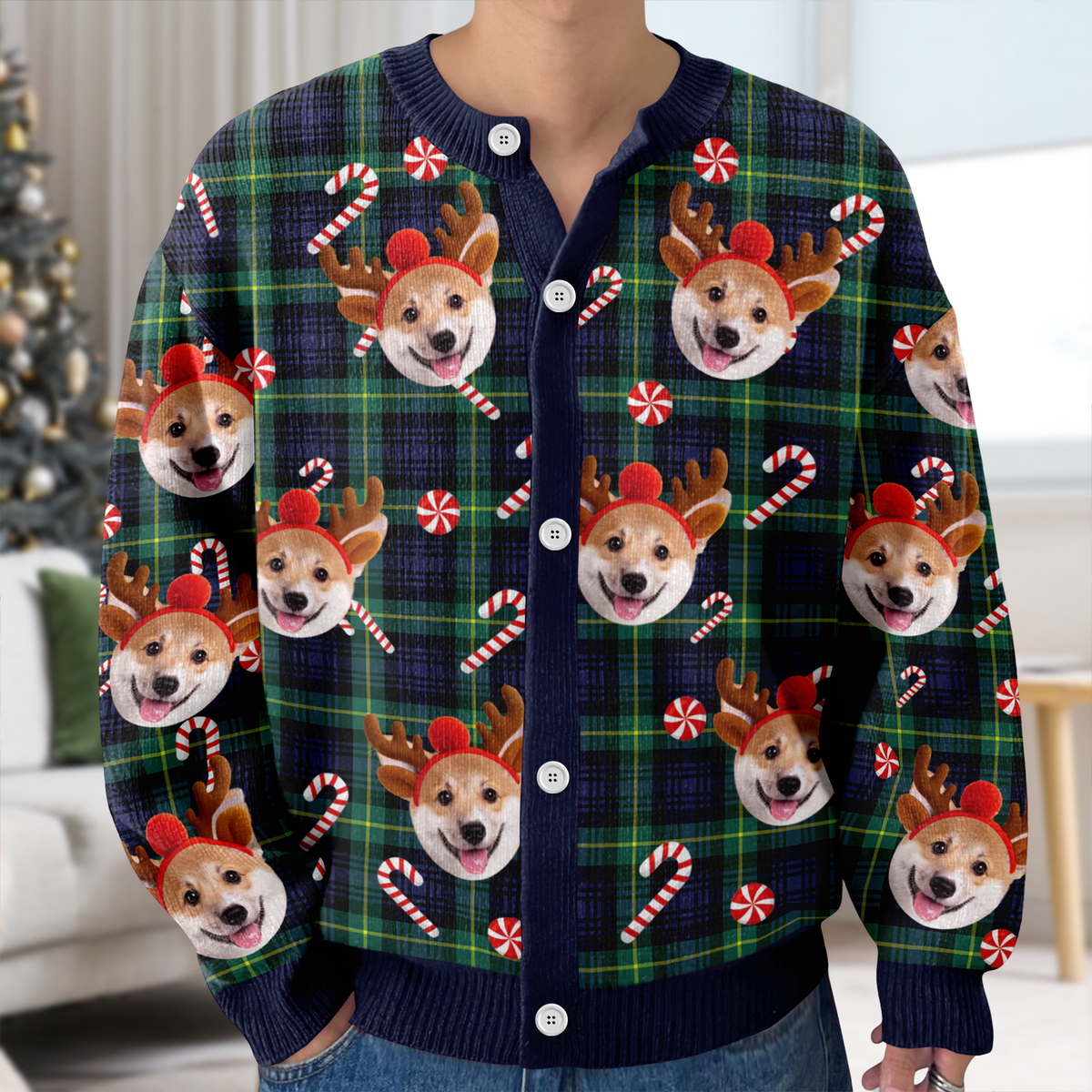 Custom Dog Photo Christmas Pattern Cardigan Christmas Gift HO82 900400