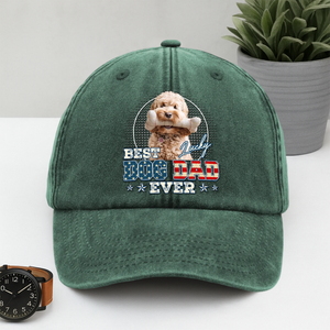 Custom Photo Best Dog Dad Ever Washed Denim Baseball Cap Gift For Dad HO82 893926