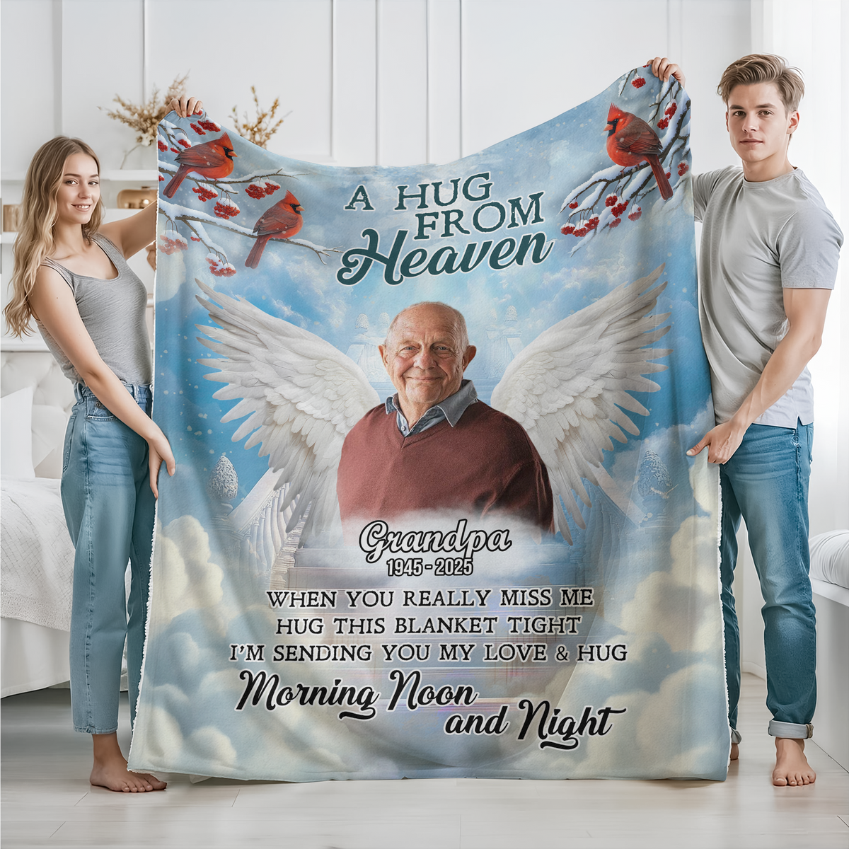 A Hug From Heaven Custom Photo Dad Mom Memorial Blanket CH07 896456