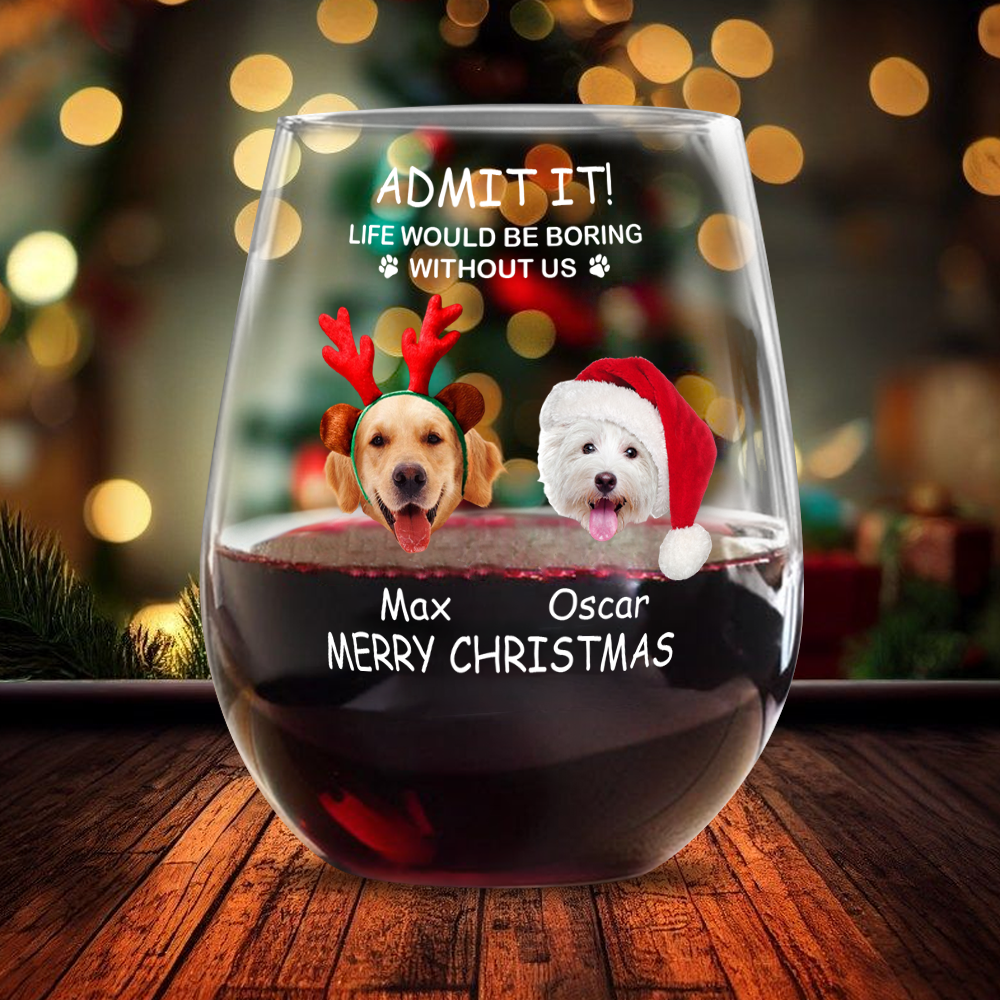 Custom Photo Life Would Be Boring Without Me Dog Cat Stemless Wine Glass TH10 894311