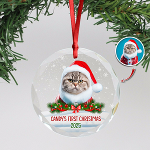 Custom Photo Cat First Christmas Glass Ornament HA75 897260