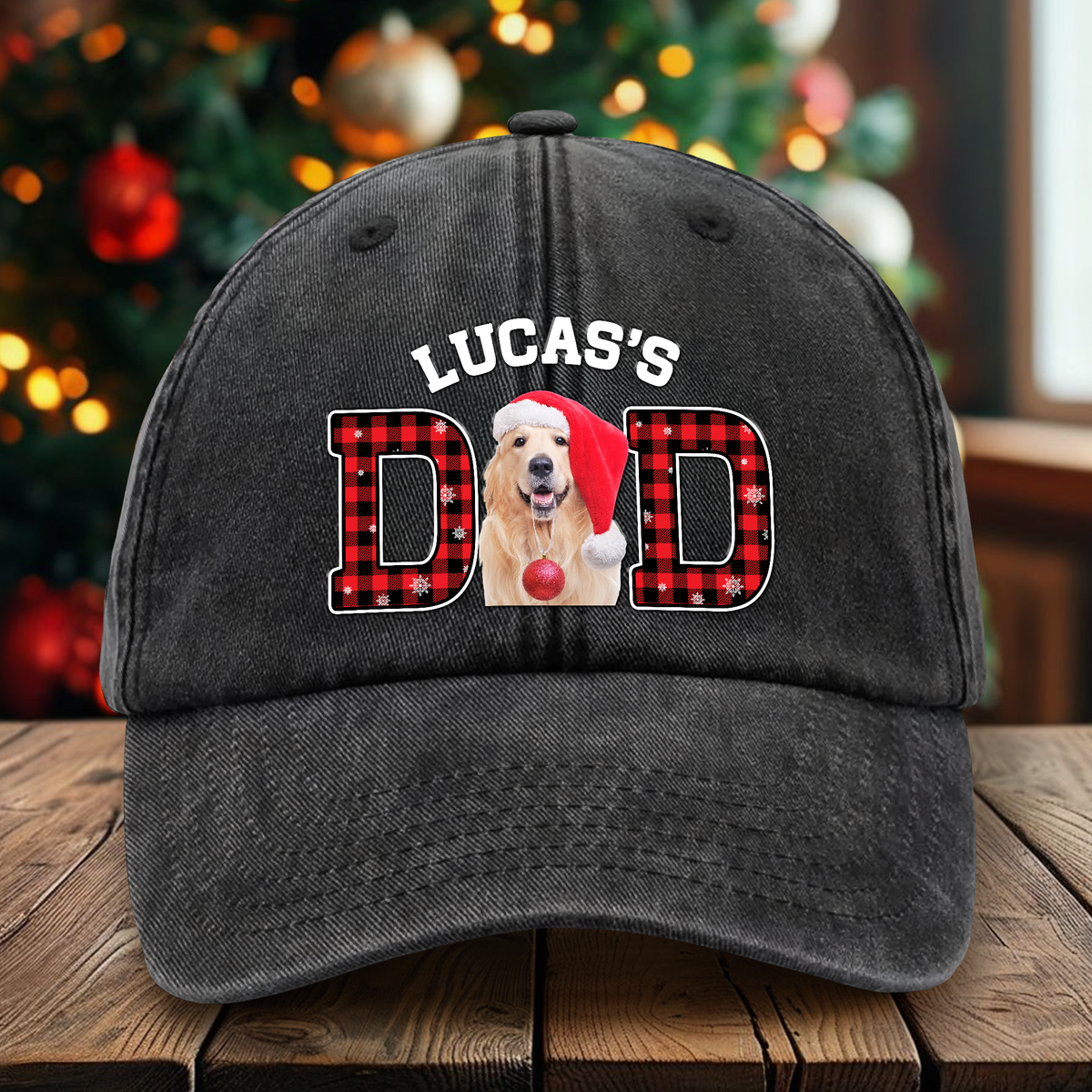 Custom Photo Dog Cat Dad Mom With Christmas Washed Denim Baseball Cap Gift For Dad Mom On Christmas HO82 894346