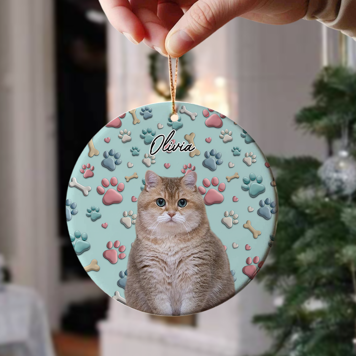 Custom Photo Lovely Dog Cat 3D Effect Ceramic Ornament Christmas Gift HA75 897088