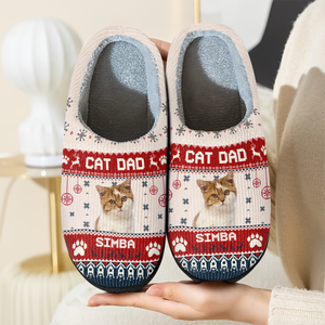 Custom Photo Cat Dad Cat Mom Slipper For Christmas TH10 894453