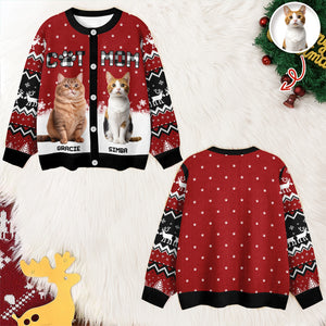 Custom Cat Photo Christmas Pattern Ugly Cardigan Christmas Gift HA75 898176