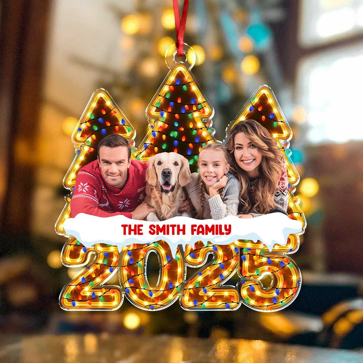 Custom Family Photo Christmas Light Acrylic Ornament CH07 899162