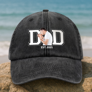Custom Photo Dad & Kid Washed Denim Baseball Cap Father's Day, Gift For Dad CH07 895918