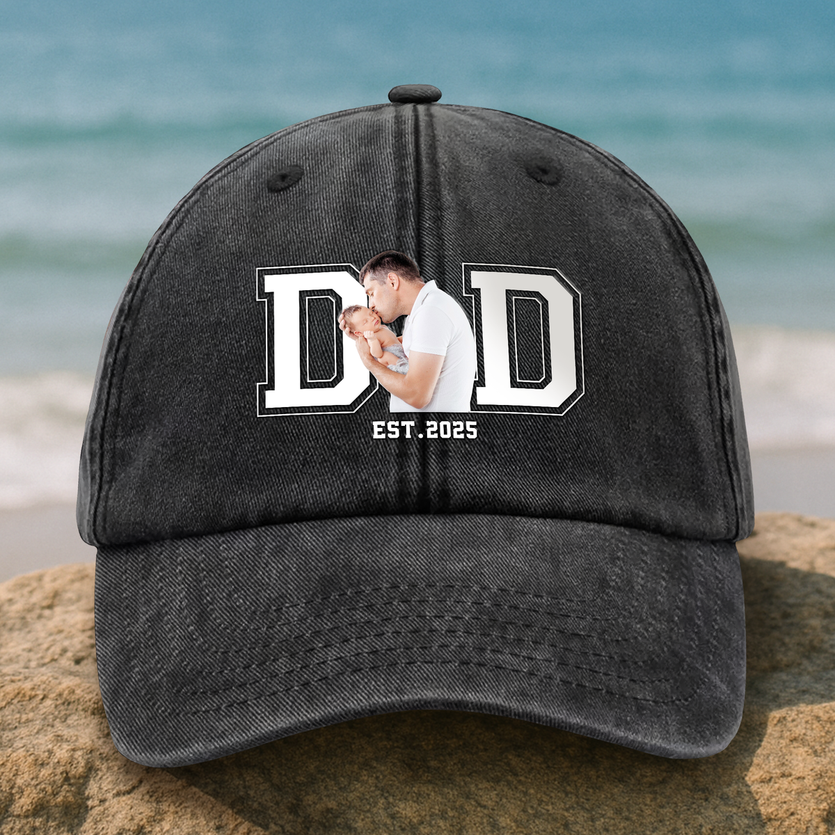 Custom Photo Dad & Kid Washed Denim Baseball Cap Father's Day, Gift For Dad CH07 895918
