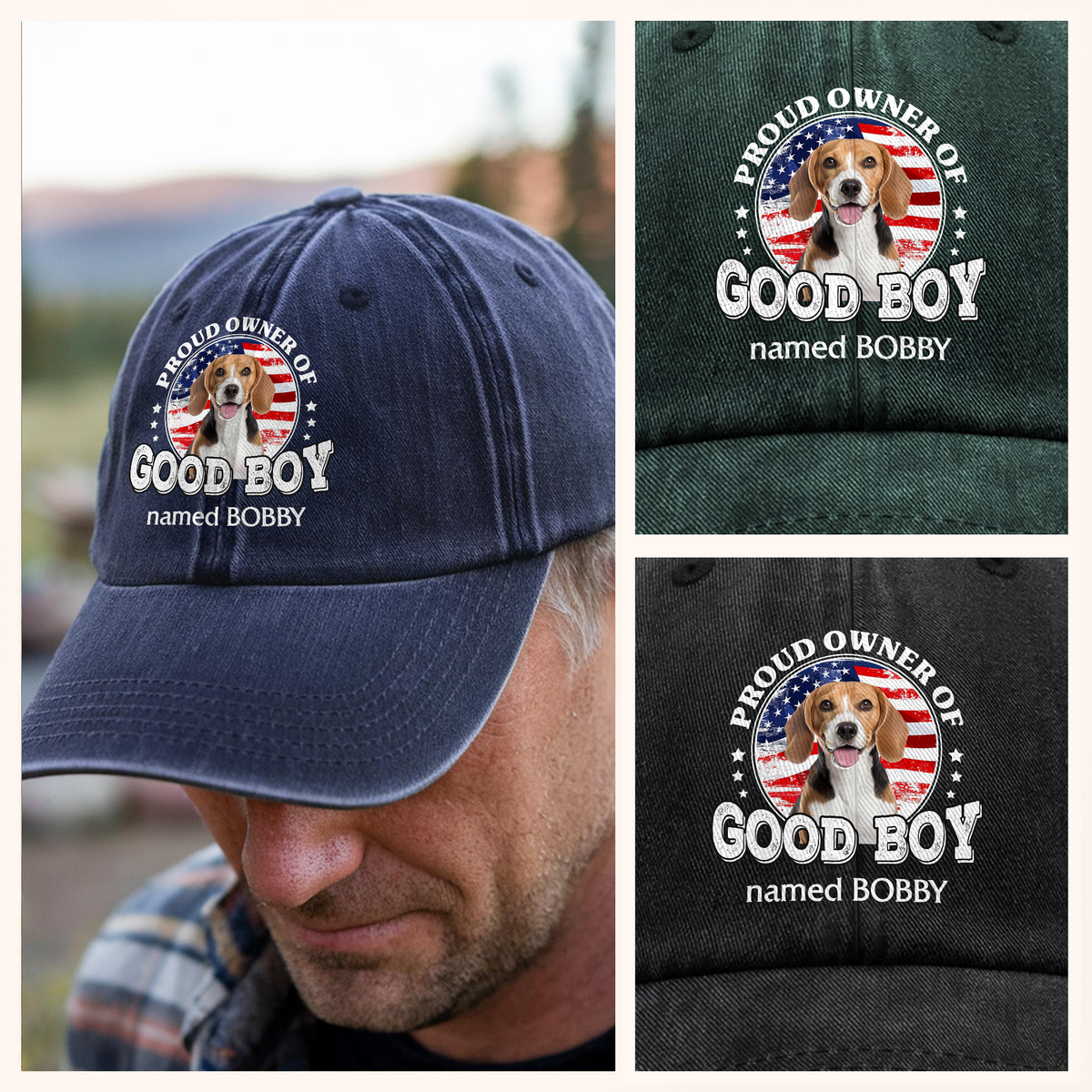 Custom Photo Proud Owner Of Good Boy Washed Denim Baseball Cap LM32 895109