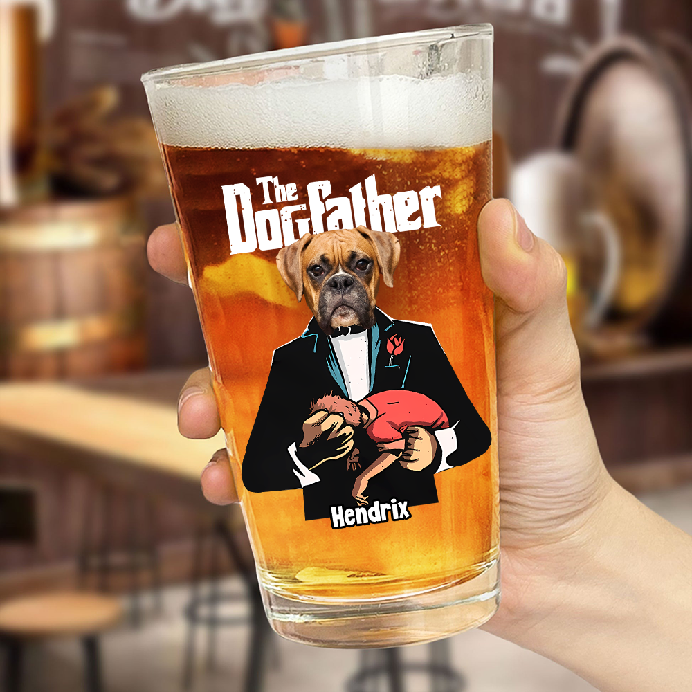 Custom Dog Photo The Dogfather Print Beer Glass Personalized Gift For Dog Dad HO82 893872