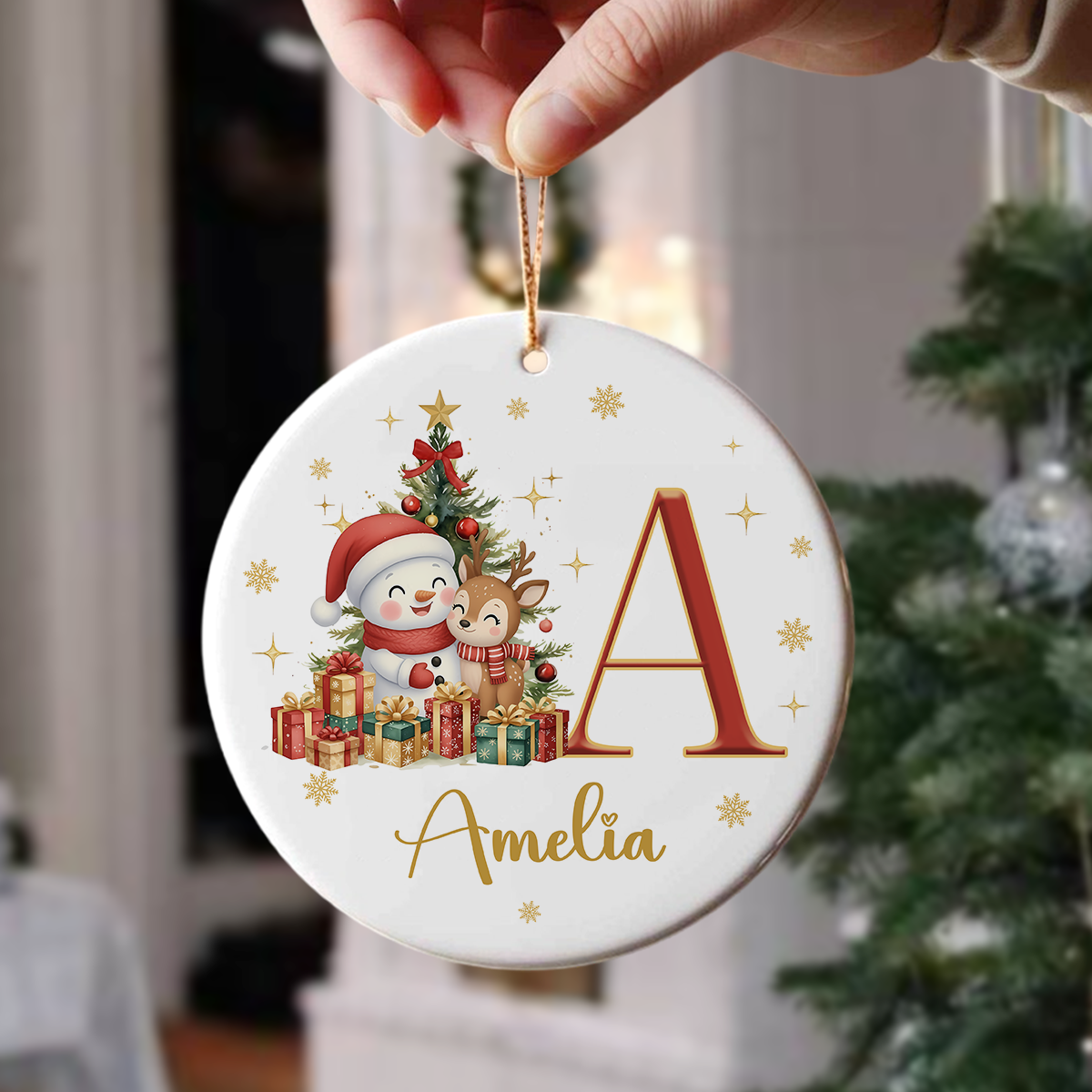 Personalized Gift Snowman Alphabet Christmas Ceramic Ornament LM32 895087