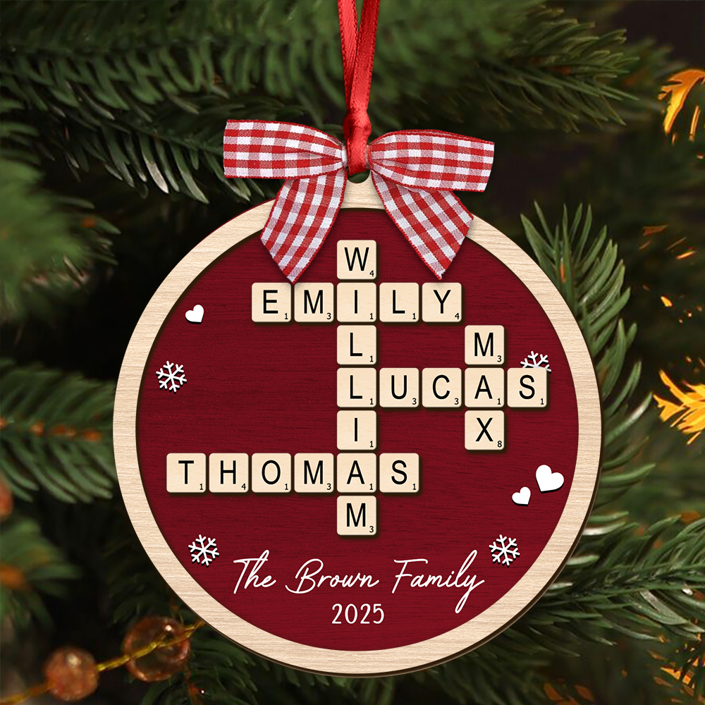 Personalized Family Crossword Puzzle Name Christmas 2 Layer Wood Ornament HA75 897546