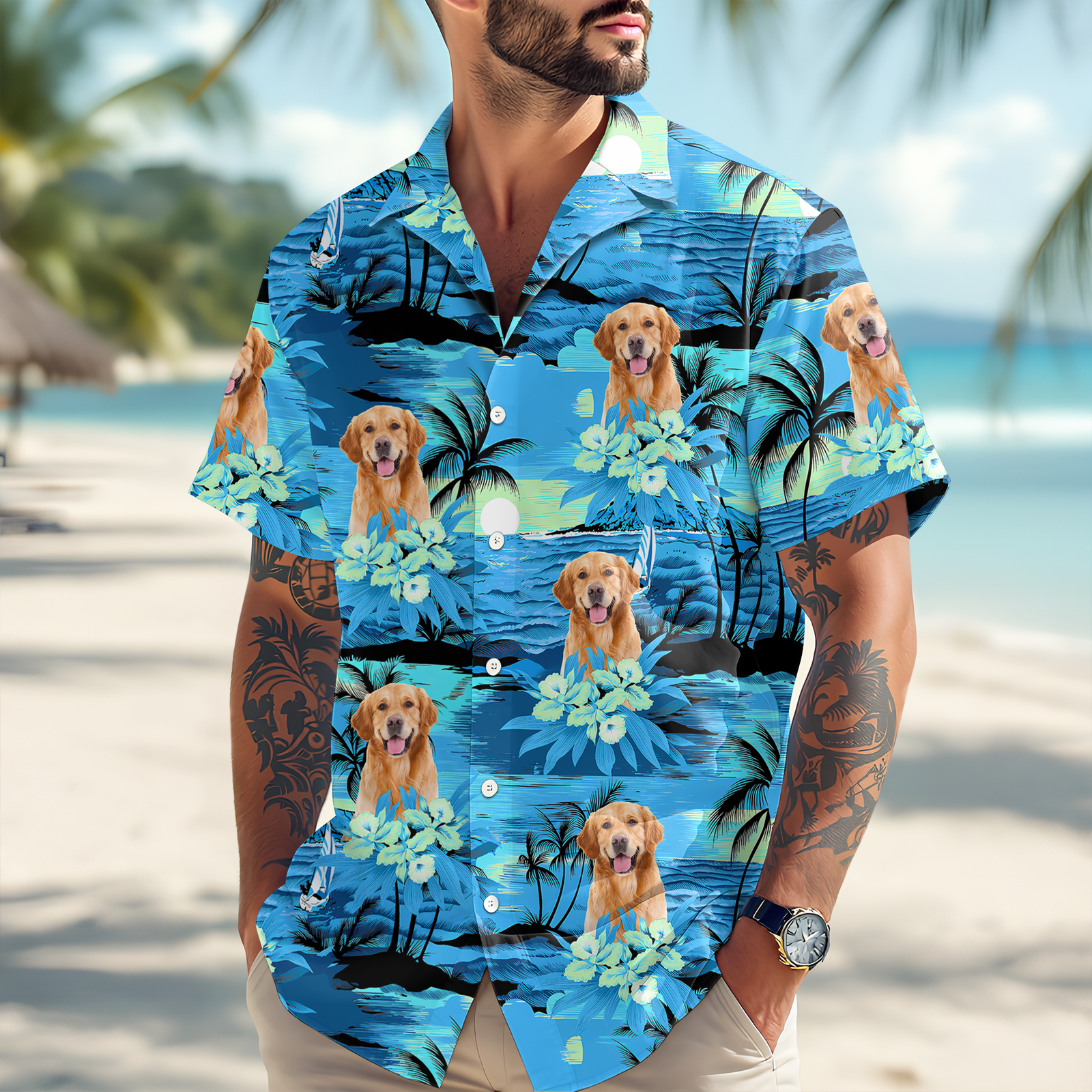 Custom Dog Cat Photo Summer Beach Hawaii Shirt Gift For Dog Cat Lovers HO82 894316