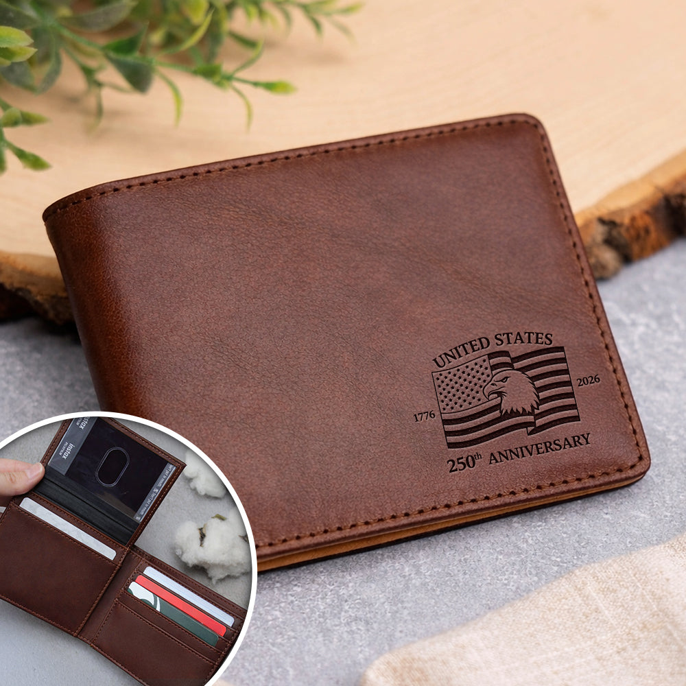 US 250th Anniversary Engraved Leather Wallet Gift for Him, Husband, Boyfriend, Father CH07 910440