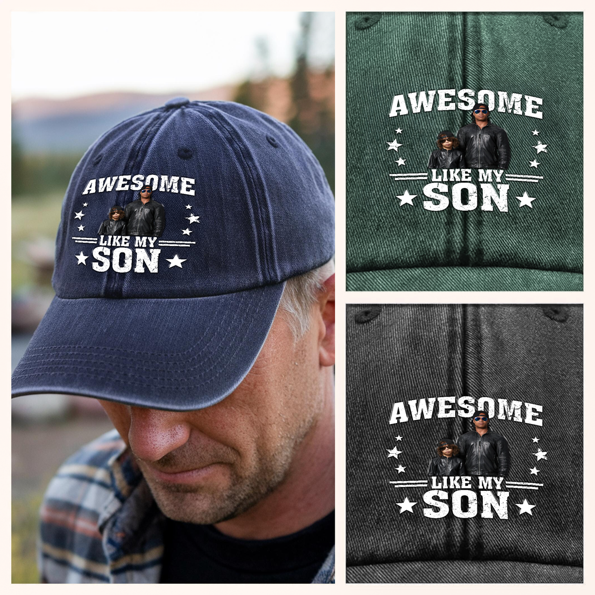 Custom Photo Cool Dad, Cooler Daughter Personalized Vintage Washed Denim Baseball Cap - Father's Day, Gift For Dad CH07 895920