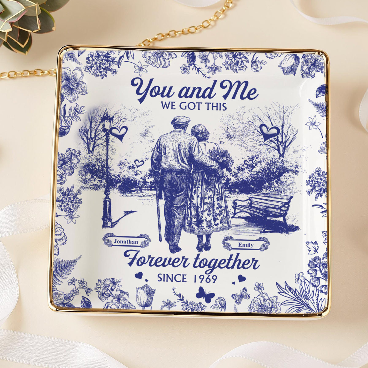 You & Me We Got This Personalized Couple Toile De Jouy Jewelry Dish LM32 893993