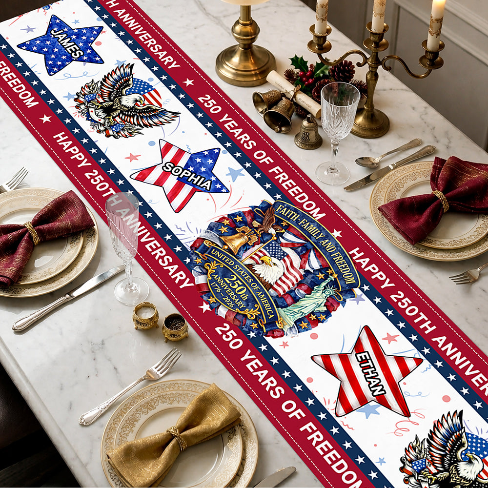 Custom Name Star Family USA 250th Birthday Table Runner HO82 901992