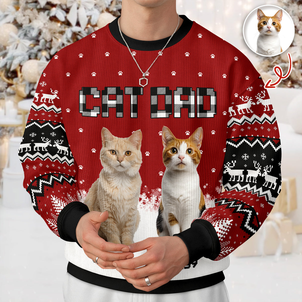 Custom Cat Photo - Cat Mom Cat Dad Christmas Pattern Ugly Sweater Christmas Gift HA75 897612