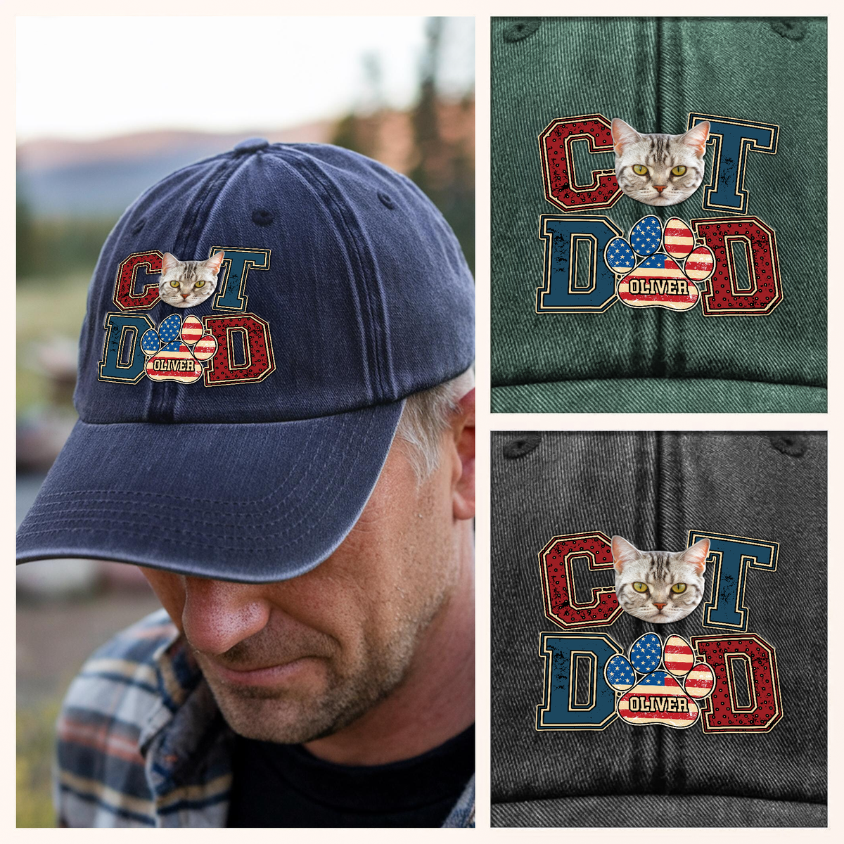 Custom Photo Best Cat Dad Washed Denim Baseball Cap Gift For Father's Day, Cat Lovers HO82 894036