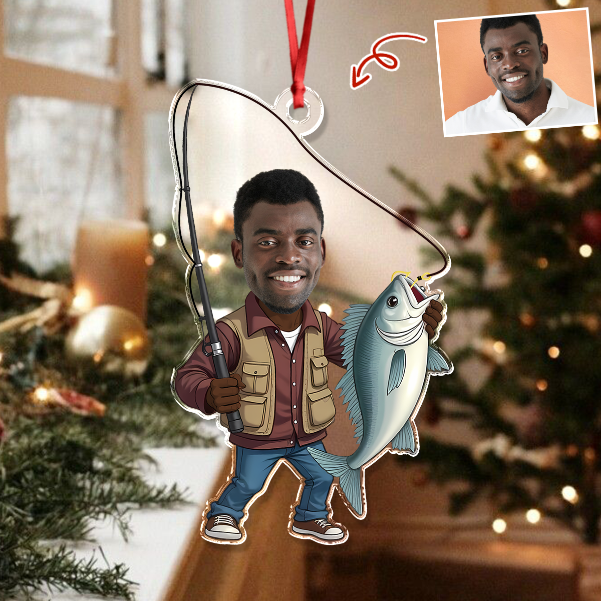 Custom Face Fisherman Fishing Acrylic Ornament Gift For Fishing Lovers HA75 897552