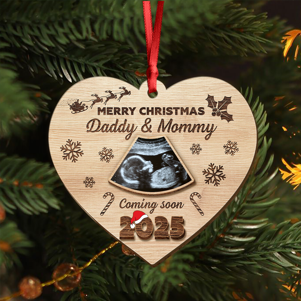 Custom Ultrasound Photo Baby Reveal Personalized Pregnancy Announcement Christmas 2 Layered Wood Ornament CH07 899272