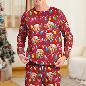Custom Photo Dog With Colorful Christmas Lights Sleepwear HO82 900028