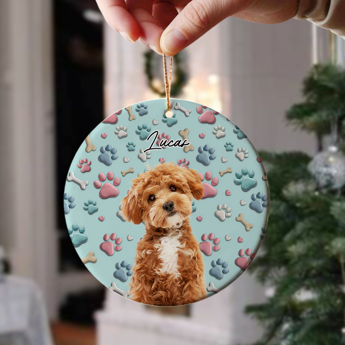 Custom Photo Lovely Dog Cat 3D Effect Ceramic Ornament Christmas Gift HA75 897088