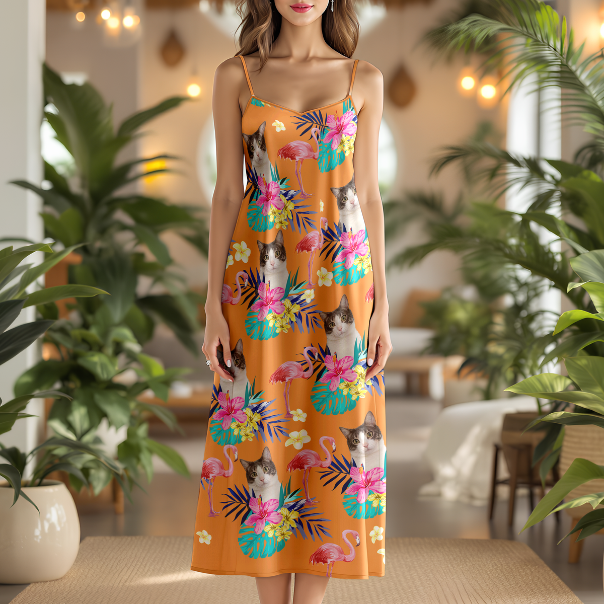 Custom Pet Photo Women's V-Neck Cami Maxi Dress CH07 895612