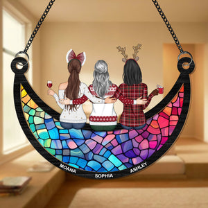 Friends, Sisters Sitting On The Moon Personalized Gift Suncatcher HA75 891360