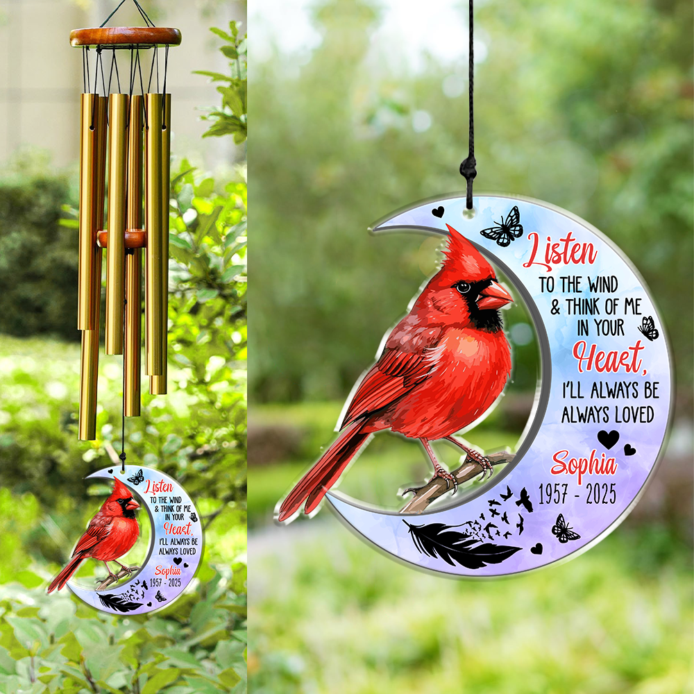 Listen To The Wind And Think Of Me - Personalized Memorial Acrylic Wind Chimes CH07 896242