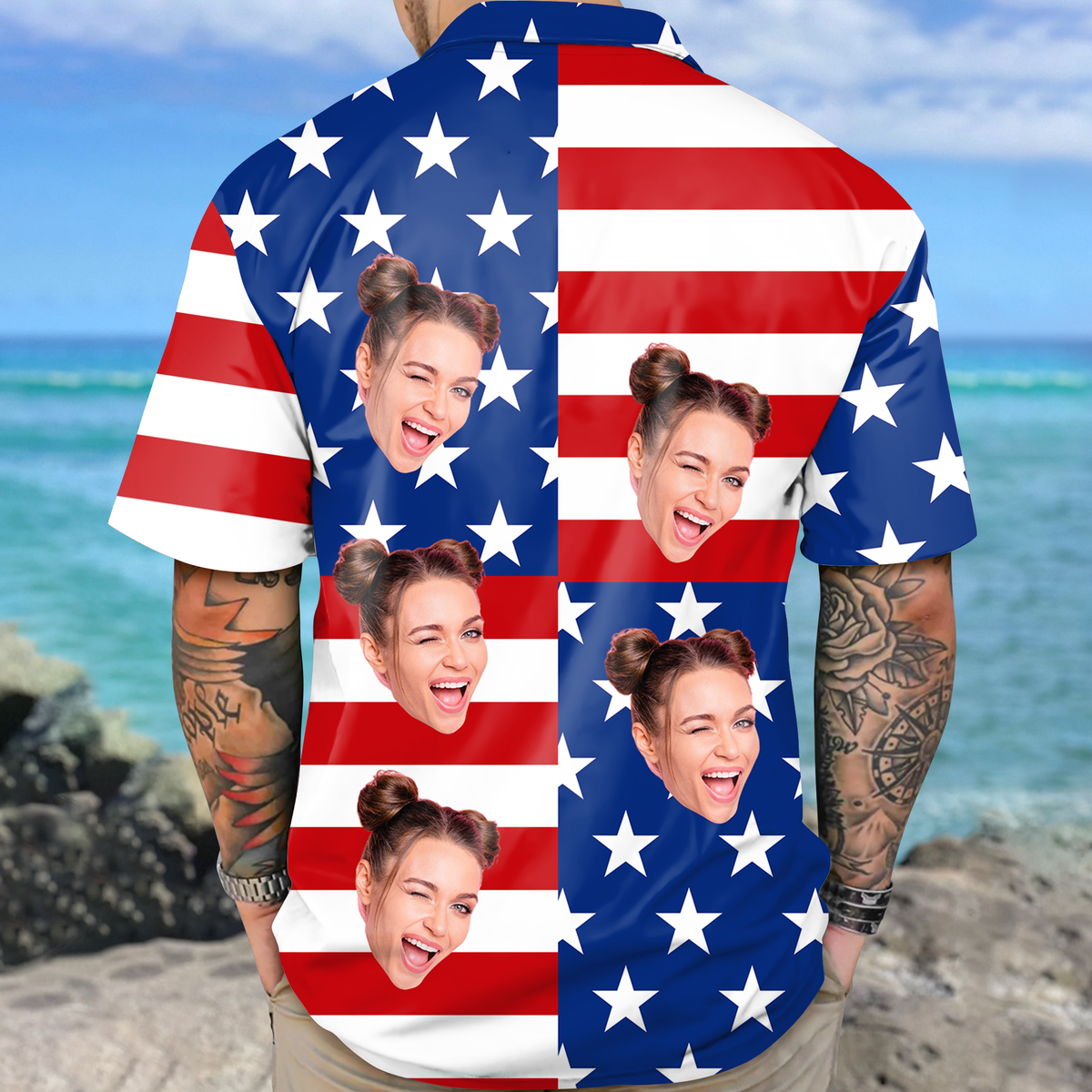 Custom Face American Flag Hawaiian Shirt Personalized Funny Independence Day Gift CH07 896108