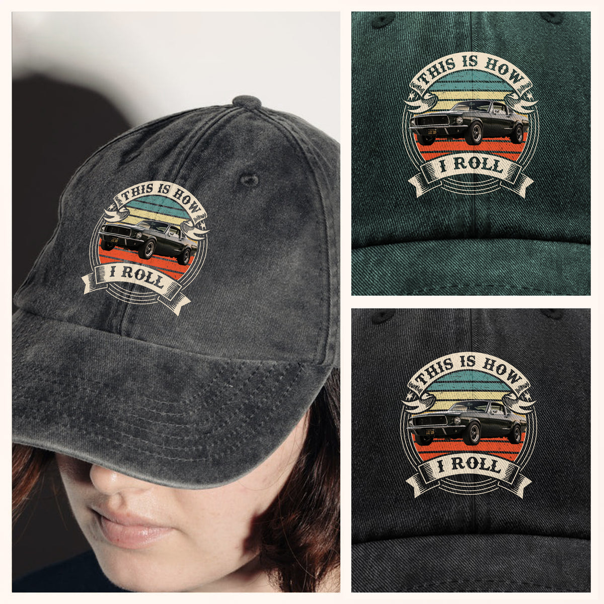 This Is How I Roll - Custom Car Photo Route 66 Vintage Washed Denim Baseball Cap CH07 896426