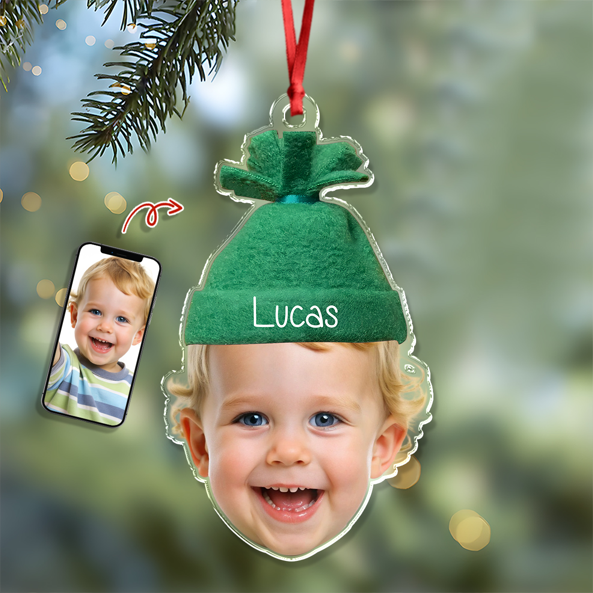 Custom Cute Face Photo Acrylic Ornament Christmas Gift For Family HO82 894756
