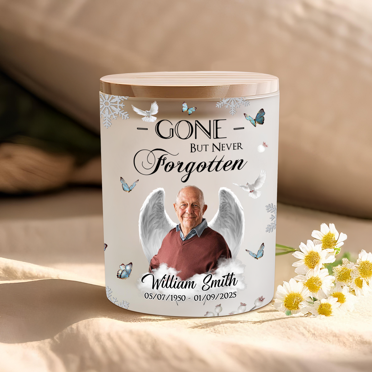 Custom Photo Gone But Never Forgotten Memorial Glass Jar With LED Candle LM32 893501