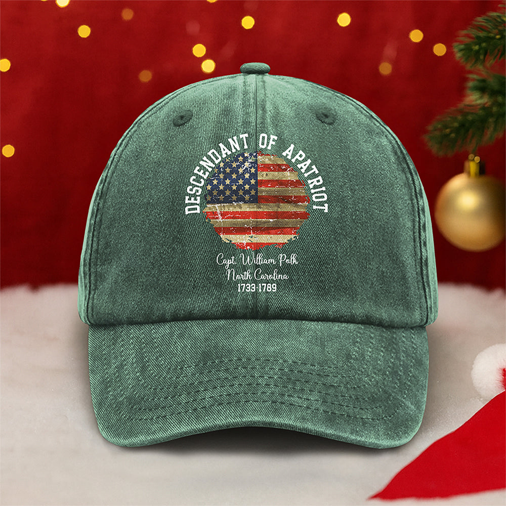 Personalized Name Descendant Of A Patriot Washed Denim Baseball Cap LM32 895545