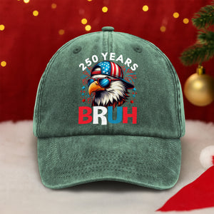 250 Years USA Bruh 250th Birthday 1776-2026 Eagle Flag Washed Denim Baseball Cap HA75 897332