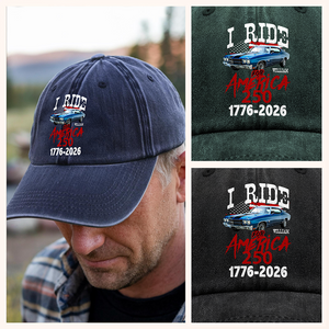 Custom Car Photo I Ride for America 250 Washed Denim Baseball Cap HA75 898218