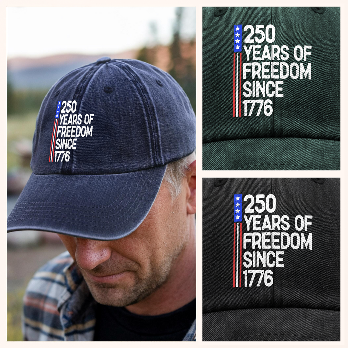 250 Years Of Freedom 250th Birthday America Flag 4th Of July Washed Denim Baseball Cap HO82 894804