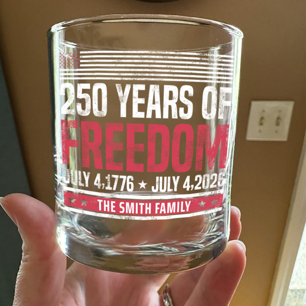 Custom Family Name 250 Years Of Freedom 1776-2026 Print Rock Glass LM32 895313