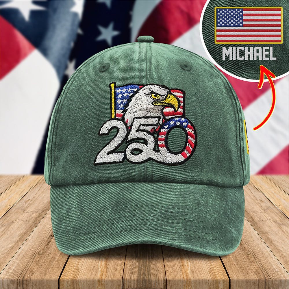 Personalized 250th Anniversary Washed Cap with Embroidered American Flag HO82 901162
