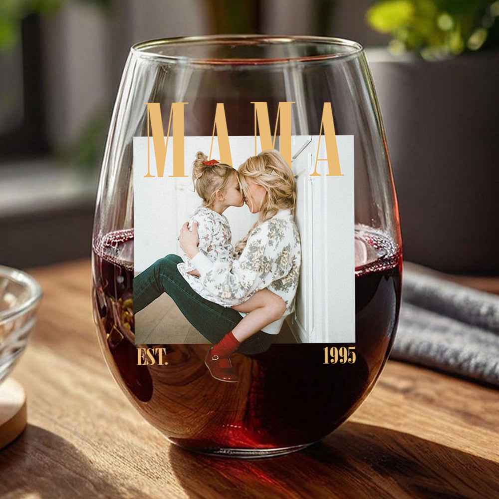Custom Photo Mama Vintage Style Wine Glass, Personalized Mother’s Day Gift LM32 899635
