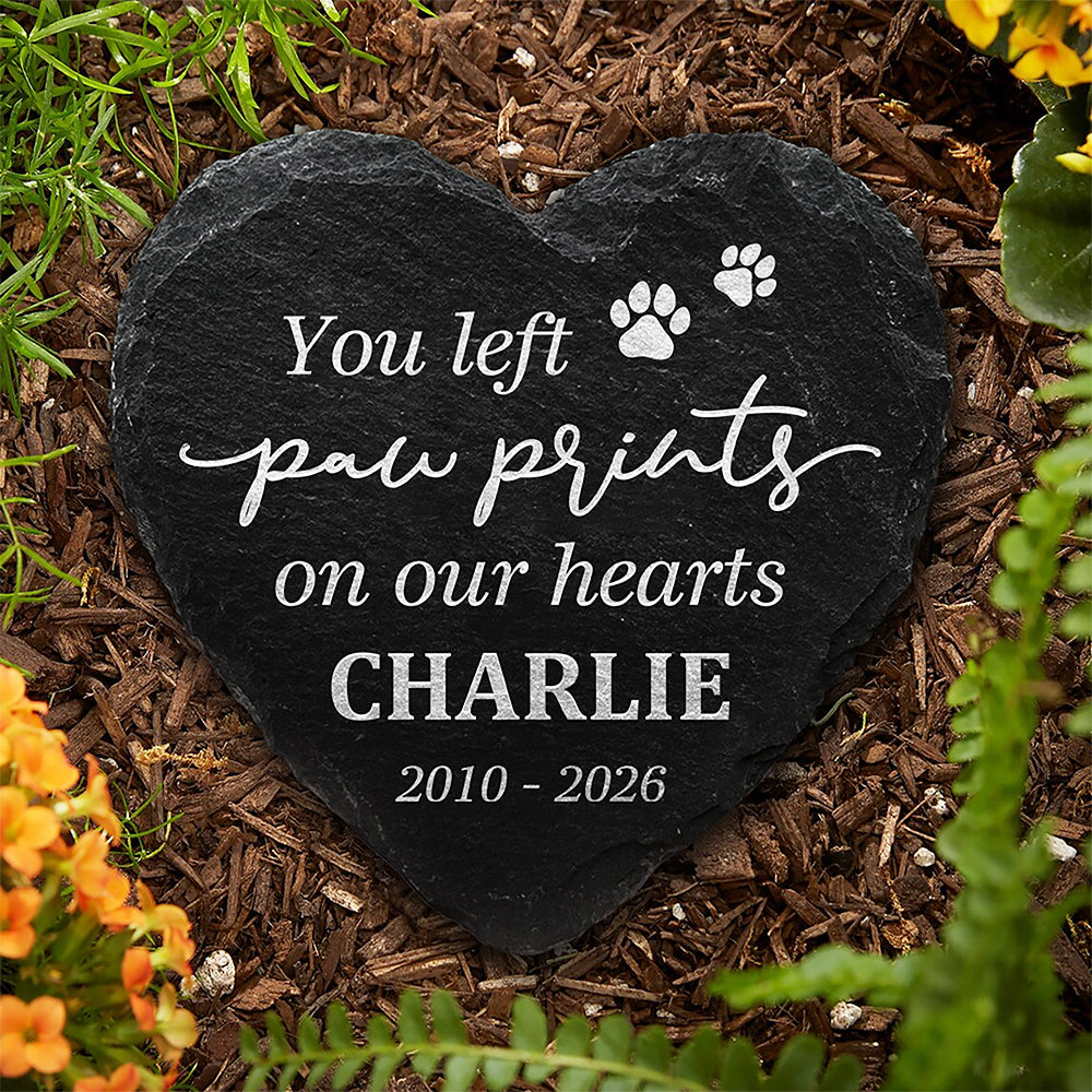 You Left Paw Prints On Our Hearts Personalized Name Memorial Heart Shaped Stone LM32 899237