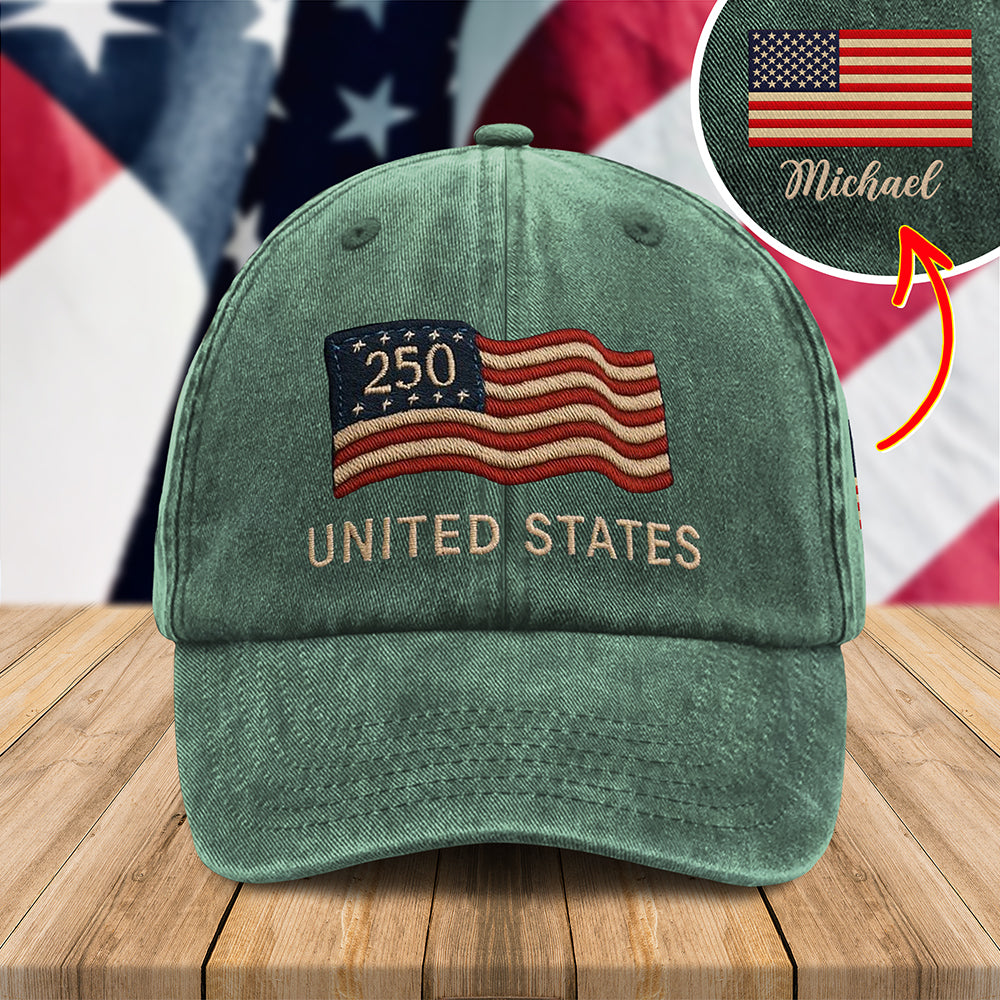Custom Name USA Flag Hat 250th Anniversary 1776–2026 Patriotic Embroidered Baseball Cap HA75 898808