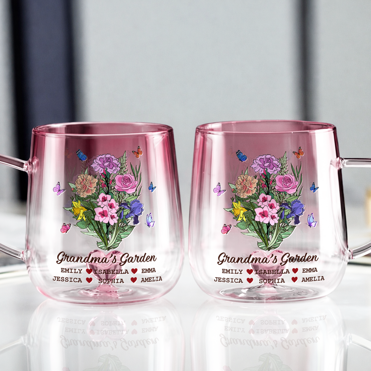 Personalized The Garden Of Grandma Pink Gradient Glass Mug - Gift For Grandma, Mom, Mother's Day HO82 901750