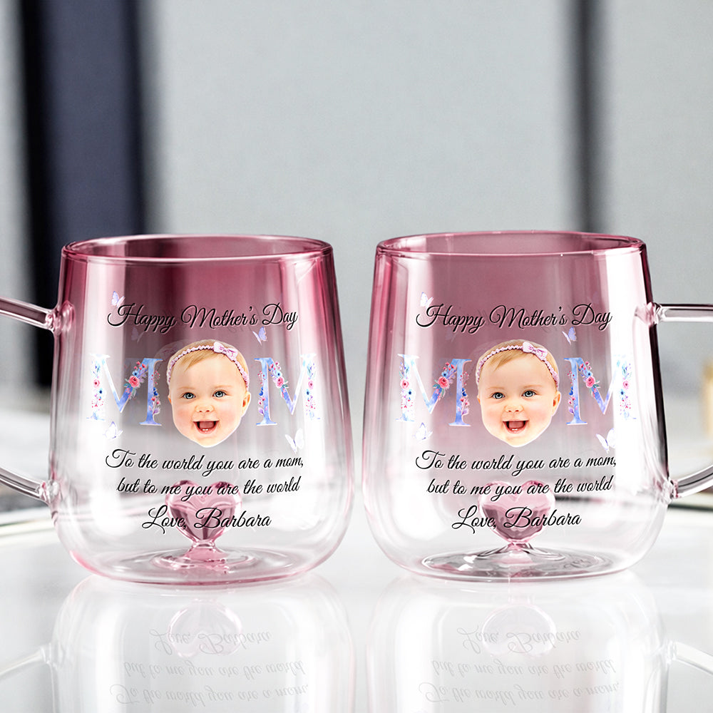 Custom Photo Floral Mom Pink Gradient Glass Mug - Gift For Grandma, Mom, Mother's Day HO82 901758