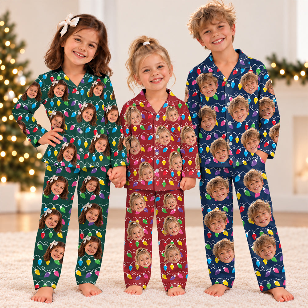 Custom Face Photo With Colorful Christmas Lights Kid Pajamas HA75 919400
