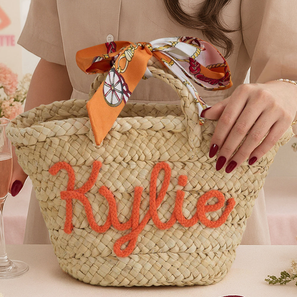 Personalized Name Straw Beach Basket Bag Perfect for Vacation & Picnic LM32 893727