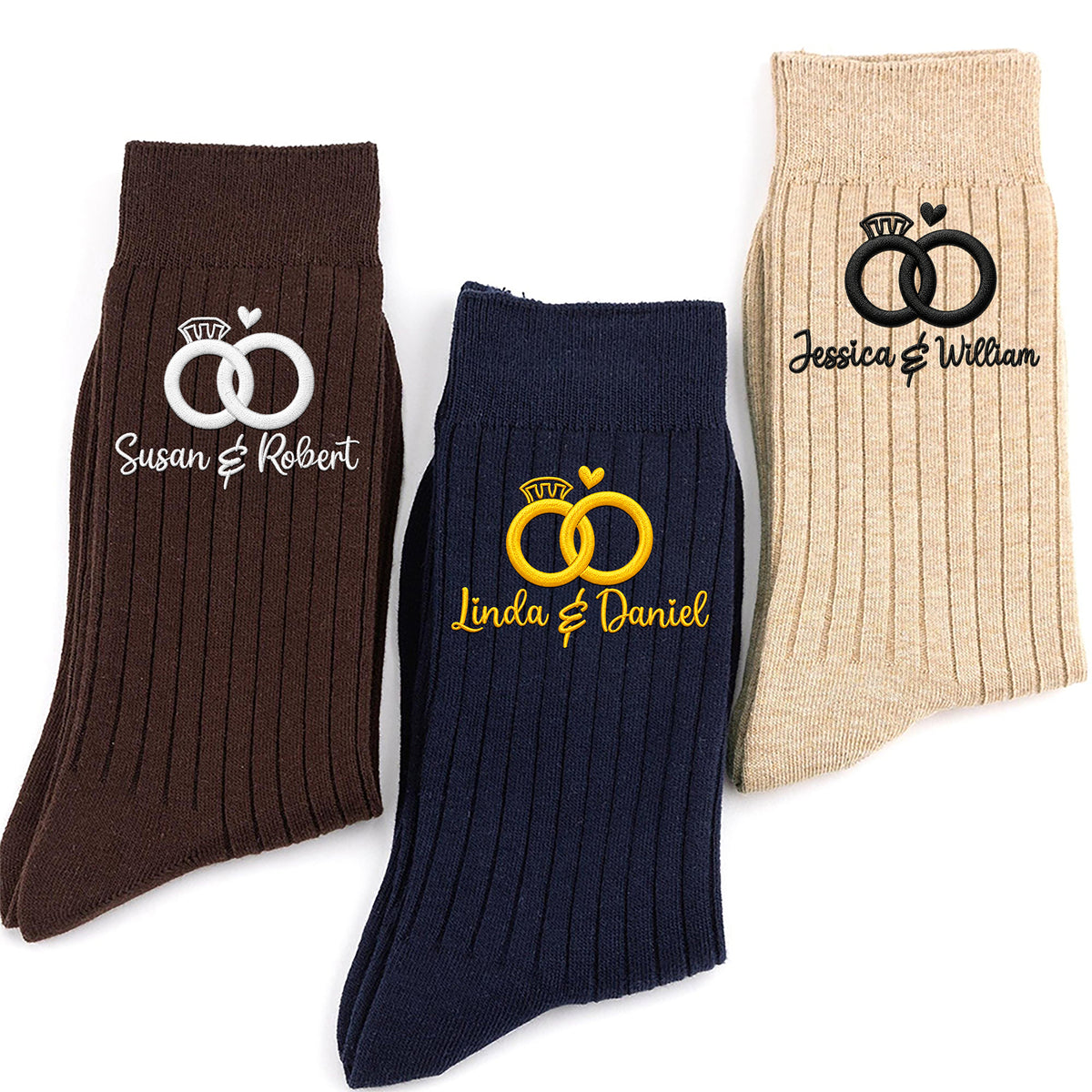 Personalized Name Wedding Rings Embroidered Socks, Custom Gift for Couples LM32 669785