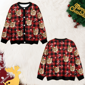 Custom Cat Photo Christmas Pattern Cardigan Christmas Gift HO82 900402